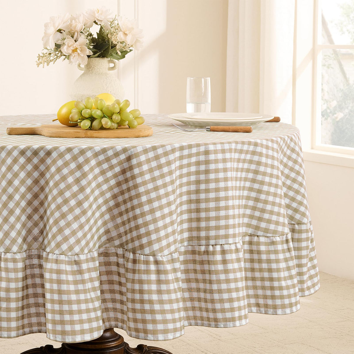Romanstile Fall Gingham Ruffled Tablecloth Rectangle, 60 x 84 Inch Orange