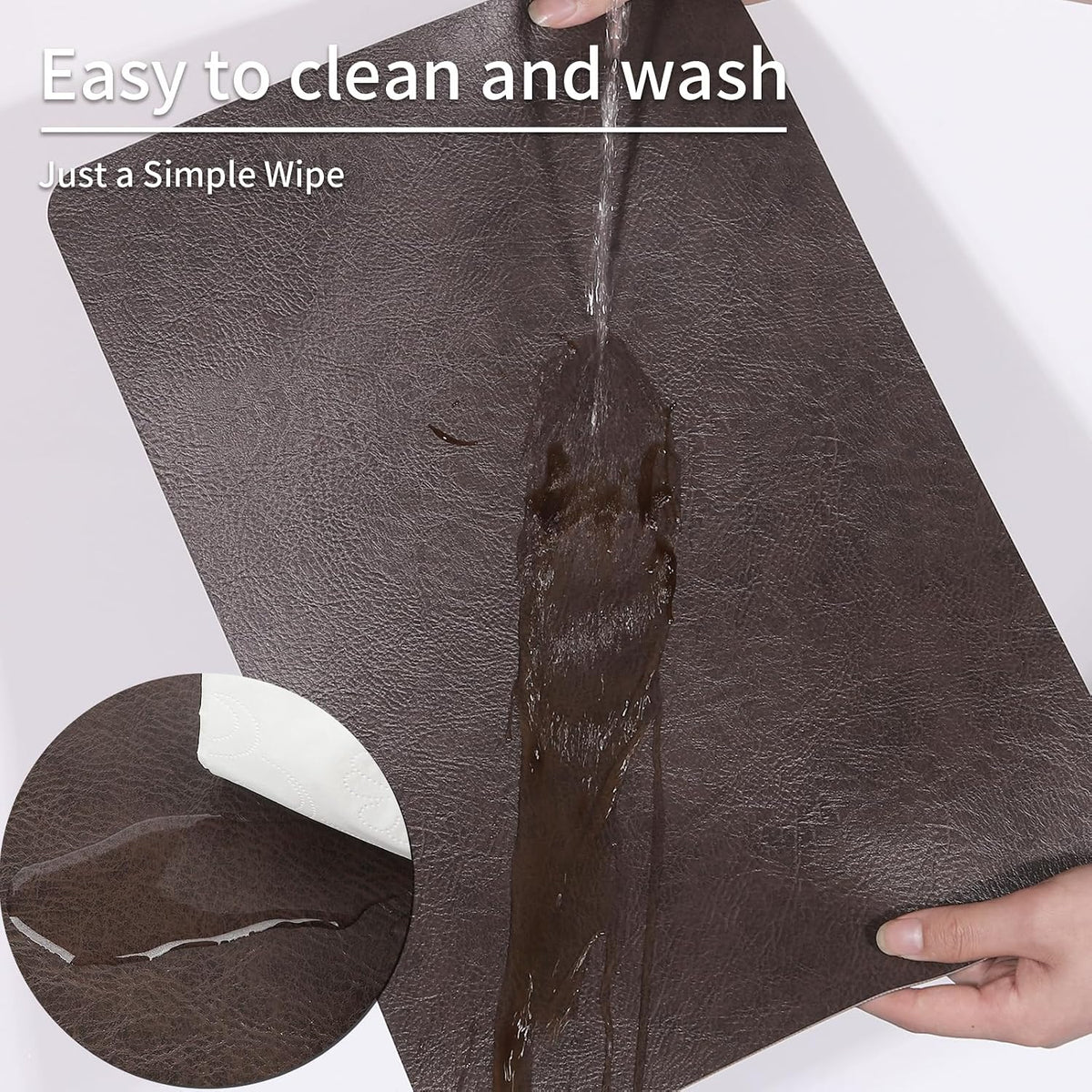 Cowhide Pattern Faux Leather Placemats Set of 6,Heat Resistant Non-Slip Waterproof Wipeable Washable Kitchen Dining PU Table Place Mats,Double-Sides Available,Black Brown