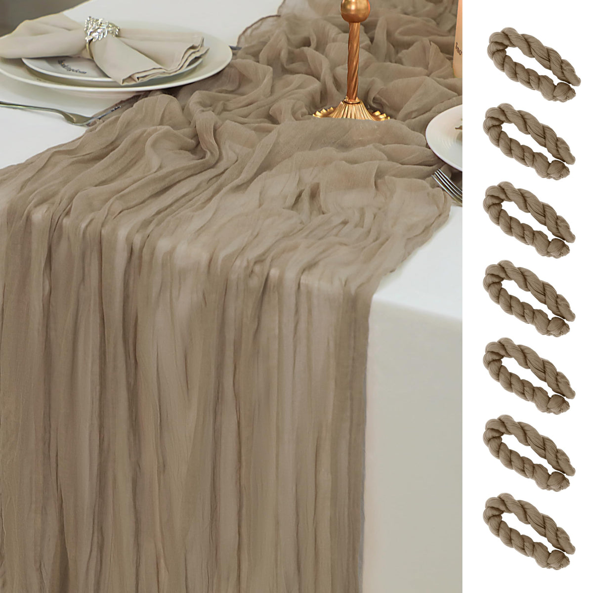 Snowkingdom 6Pcs 10 Ft Gold Table Runners, Sheer Chiffon Tulle Cheesecloth Golden Sequin Glitter Metallic Foil, Gold Party Table Decoration Centerpiece for Wedding Birthday Anniversary Christmas