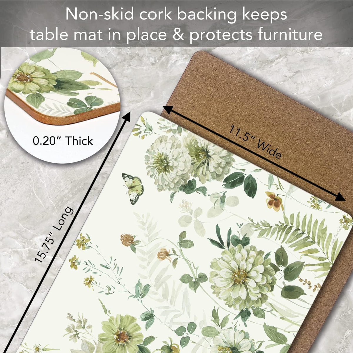 Green Fields Boxed Set of 4 Premium Hardboard Placemats