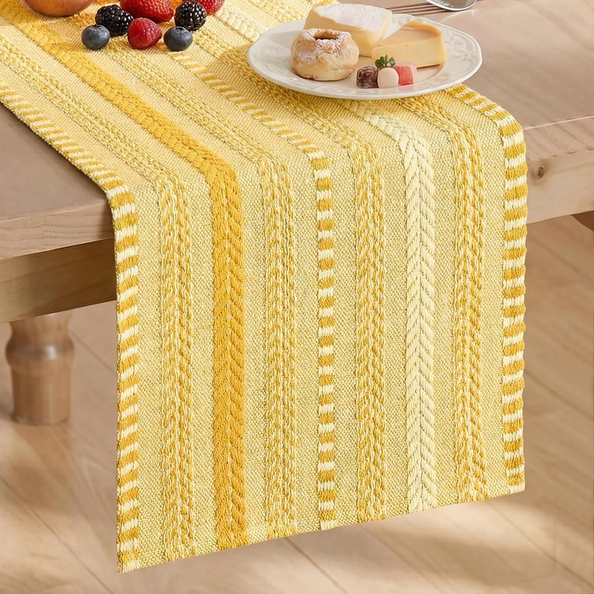 Artoid Mode Black Farmhouse Stripe Braided Table Runner 12x72 Inch