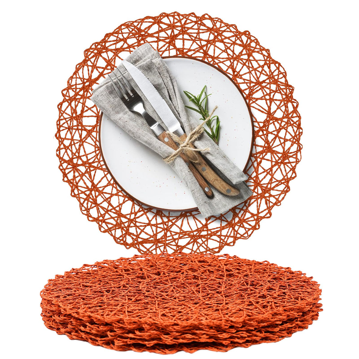 AHHFSMEI Paper Braided Round Placemats Set of 12 Natural Non-Slip Heat Resistant Table Mats for Dining Tables Woven Indoor & Outdoor Place mats(Green,12)