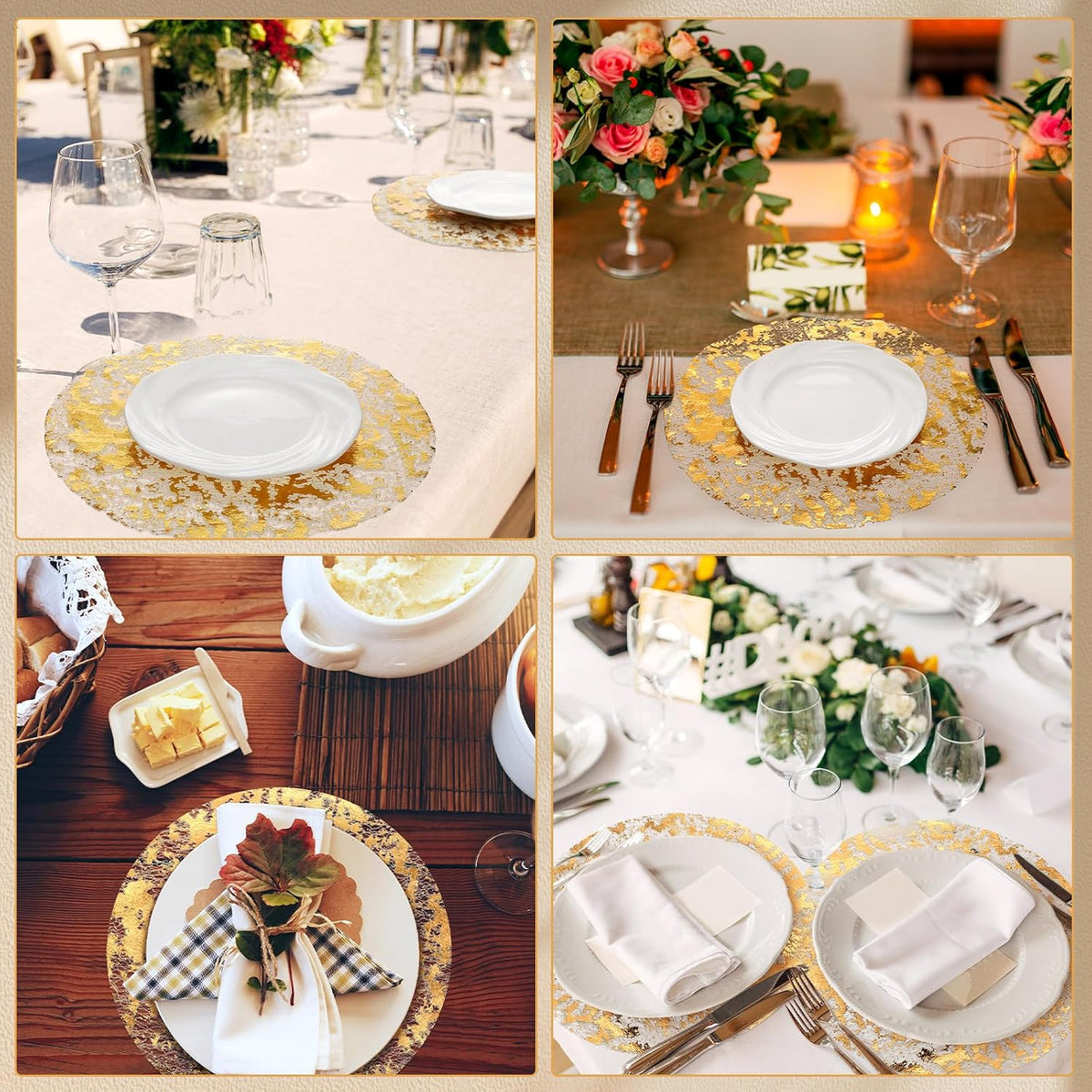 50 Pcs Disposable Gold Charger Placemat 13 Inch Round Foil Mesh