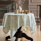 French Floral Tablecloths Rectangular Linen Table Cloth with Green Flowers