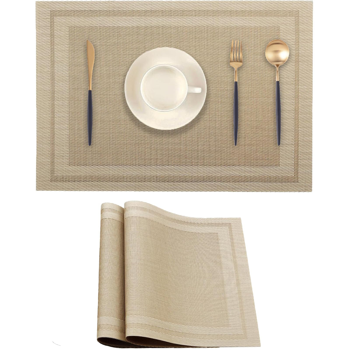 Beige Placemats Set of 2 - Heat-Resistant, Non-Slip Table Mats
