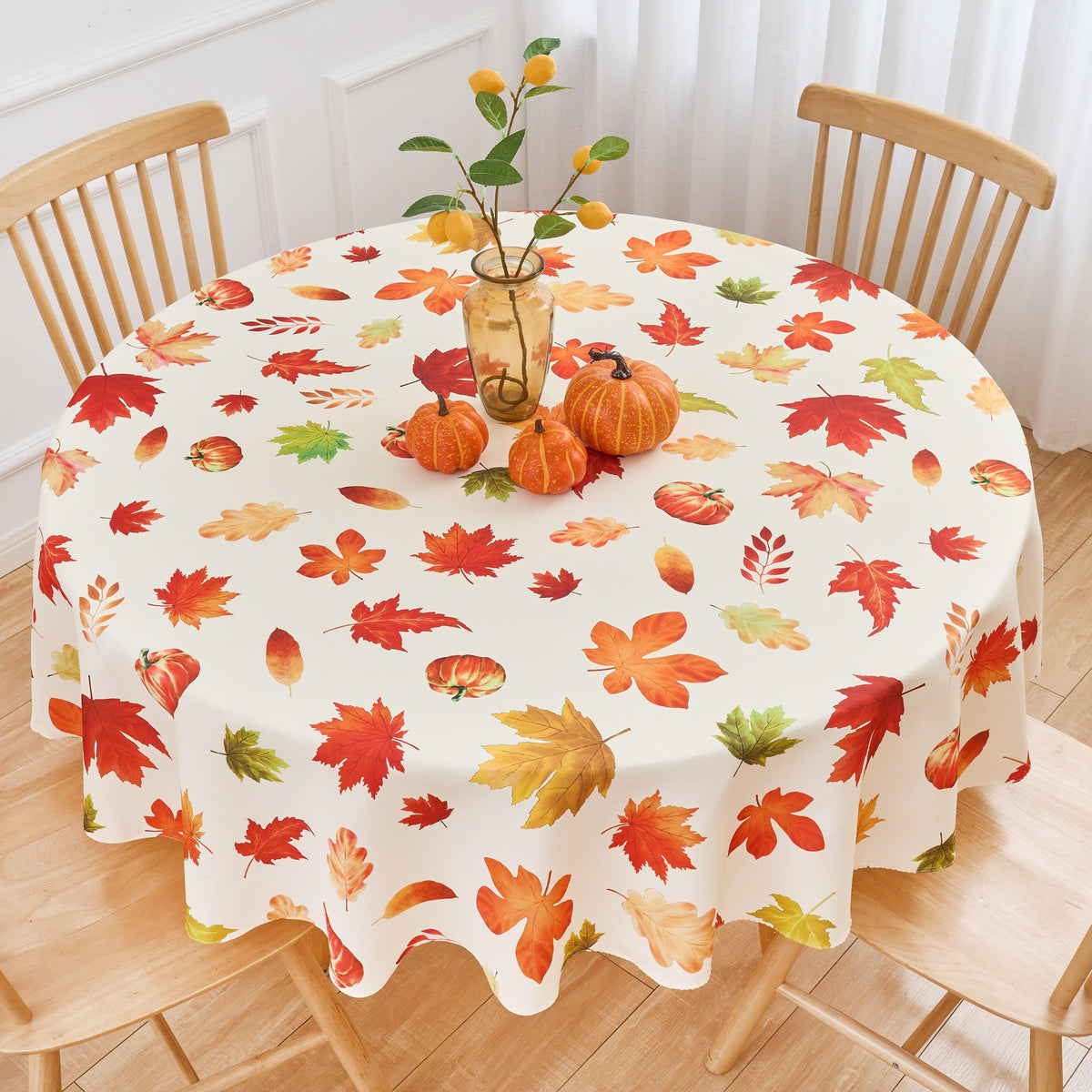 Fall Tablecloth Rectangle Fall Leaves Thanksgiving Pumpkins Table Cloth - 60 x 84 Oblong Polyester Autumn Harvest Seasonal Table Cover Washable Waterproof for Party Picnic Kitchen Dining Outdoor Décor