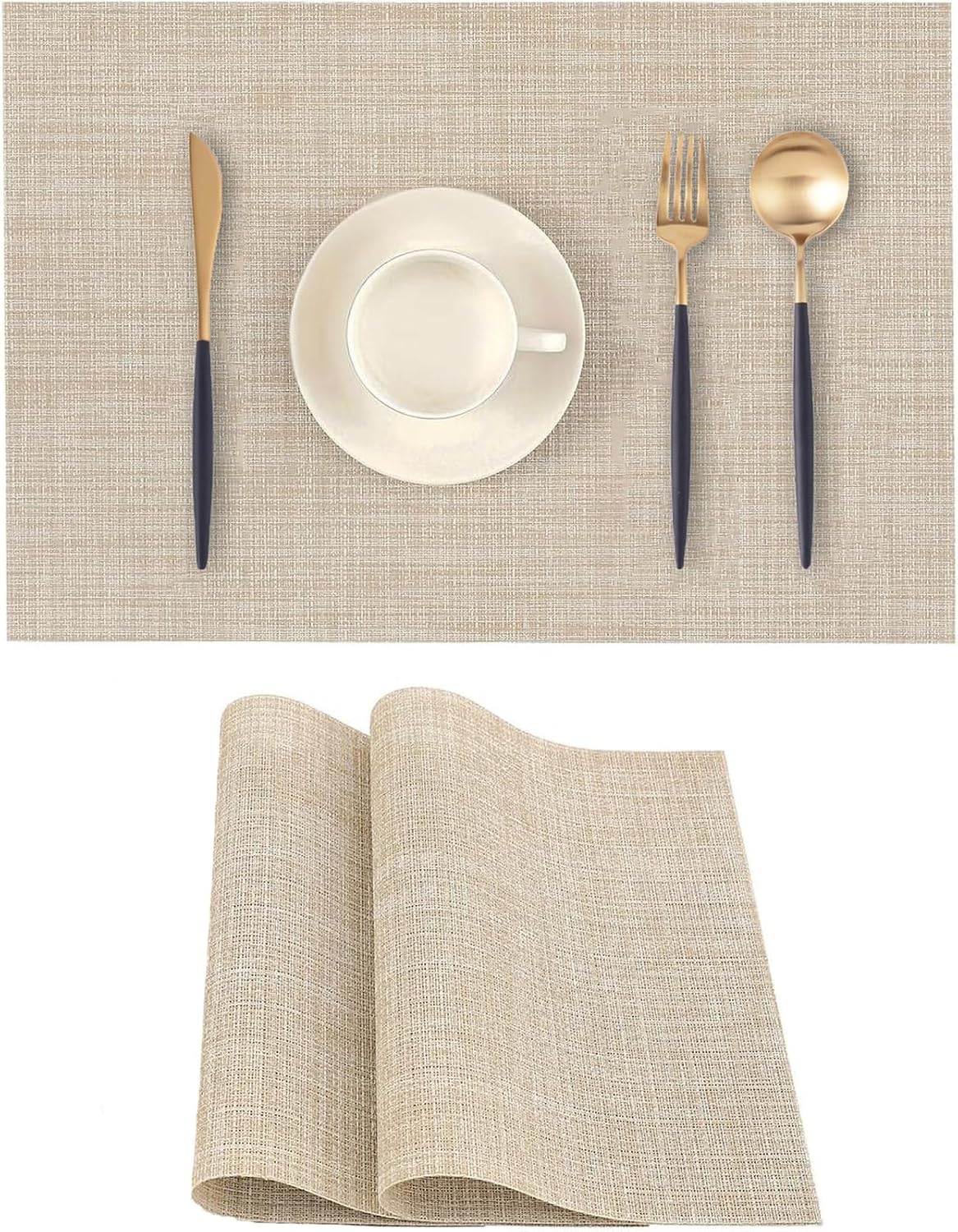 Beige Placemats Set of 2 - Heat-Resistant, Non-Slip Table Mats