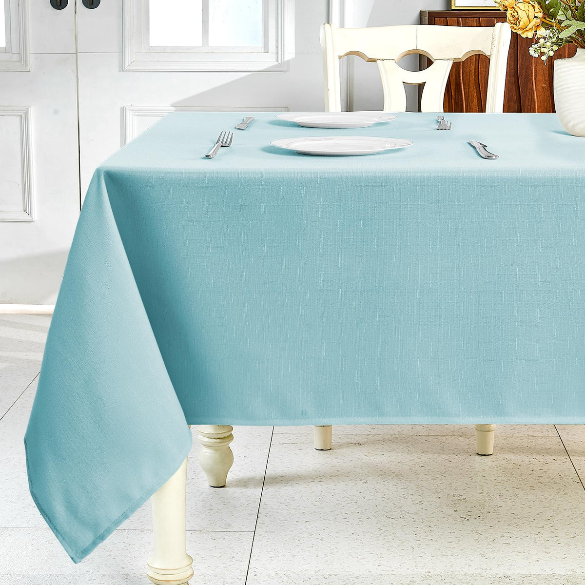 IVAPUPU Textured Linen Rectangle Table Cloth, Sage Green, 60 x 84 Inch