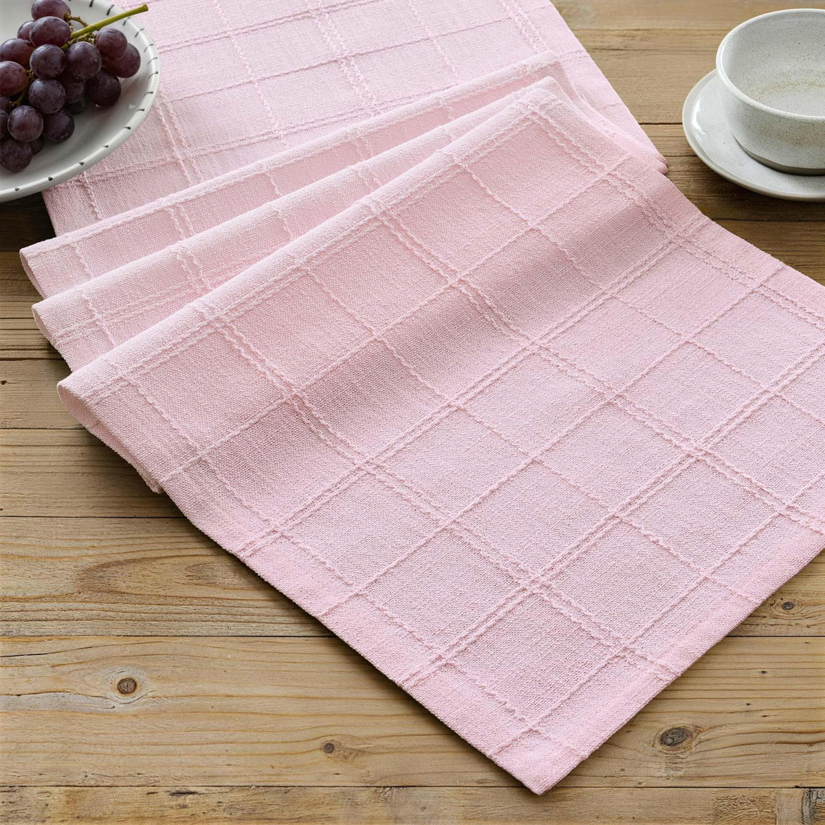 ZeeMart Linen Checked Farmhouse Table Runner, 13x72 Inches Neutral Beige