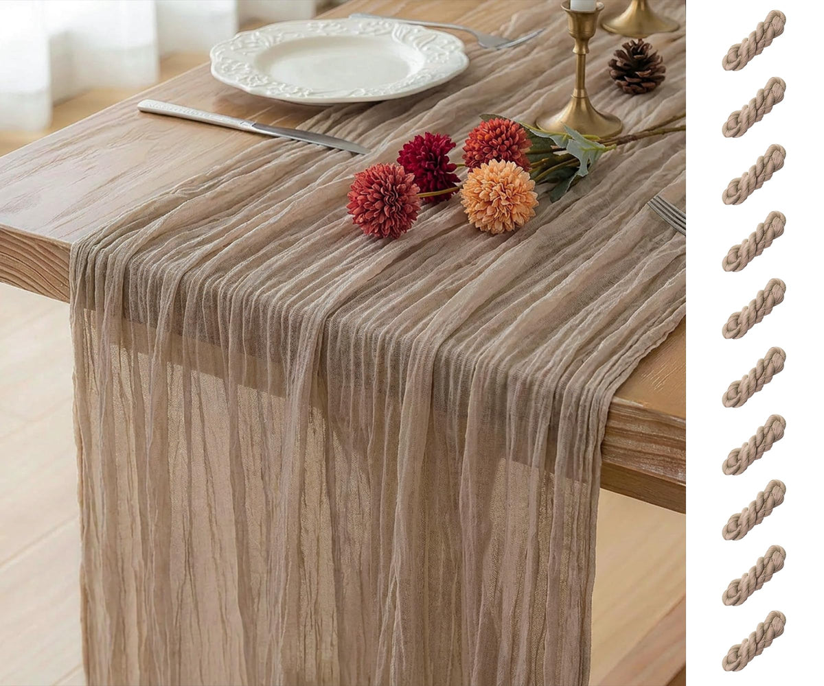 FEXIA Beige Cheesecloth Table Runner Gauze Rustic Boho Party Decoration