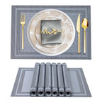 BETEAM Placemats Set of 8, Woven Vinyl Place Mats for Dining Table, Gray