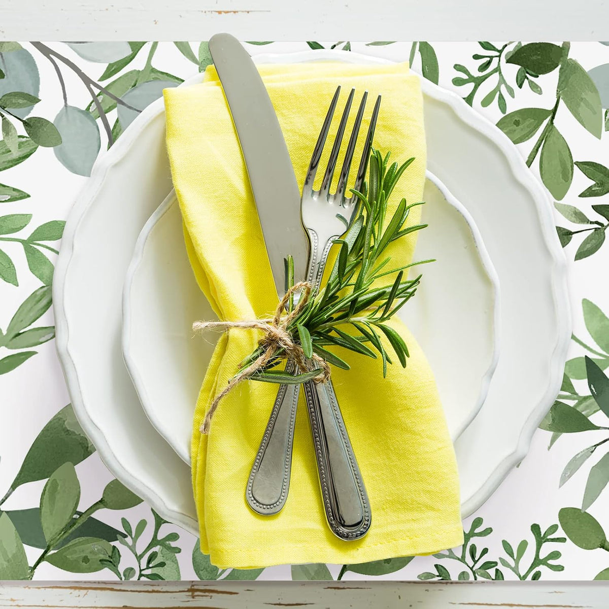 AnyDesign 50 Pack Greenery Paper Place Mats Watercolor Green Leaves Disposable Placemat 11 x 17 Inch Spring Summer Decorative Paper Table Mats for Dinner Table Setting Wedding Party Supplies