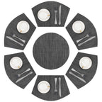 SHACOS Small Round Table Placemats Set of 5 Woven Vinyl Wedge Placemats with Centerpiece Round Table Mats Heat Resistant Wipe Clean (5, Black Gray)