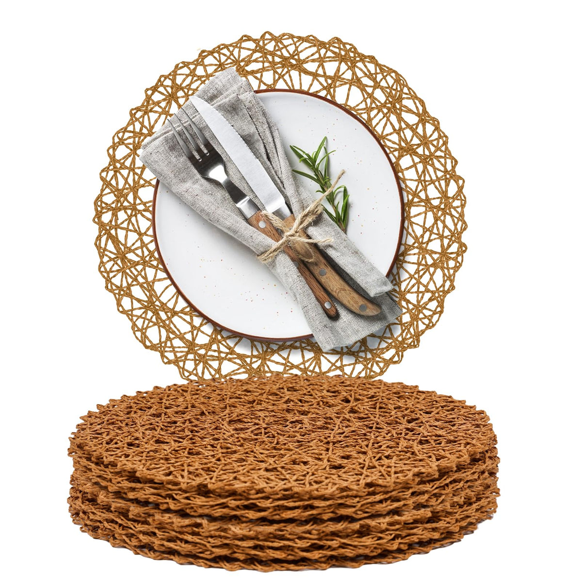 AHHFSMEI Paper Braided Round Placemats Set of 12 Natural Non-Slip Heat Resistant Table Mats for Dining Tables Woven Indoor & Outdoor Place mats(Green,12)