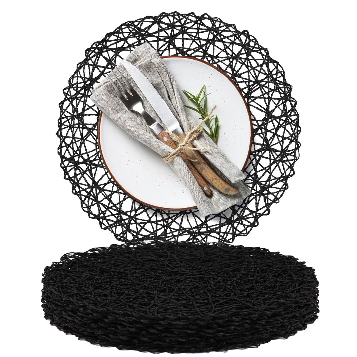 AHHFSMEI Paper Braided Round Placemats Set of 12 Natural Non-Slip Heat Resistant Table Mats for Dining Tables Woven Indoor & Outdoor Place mats(Green,12)