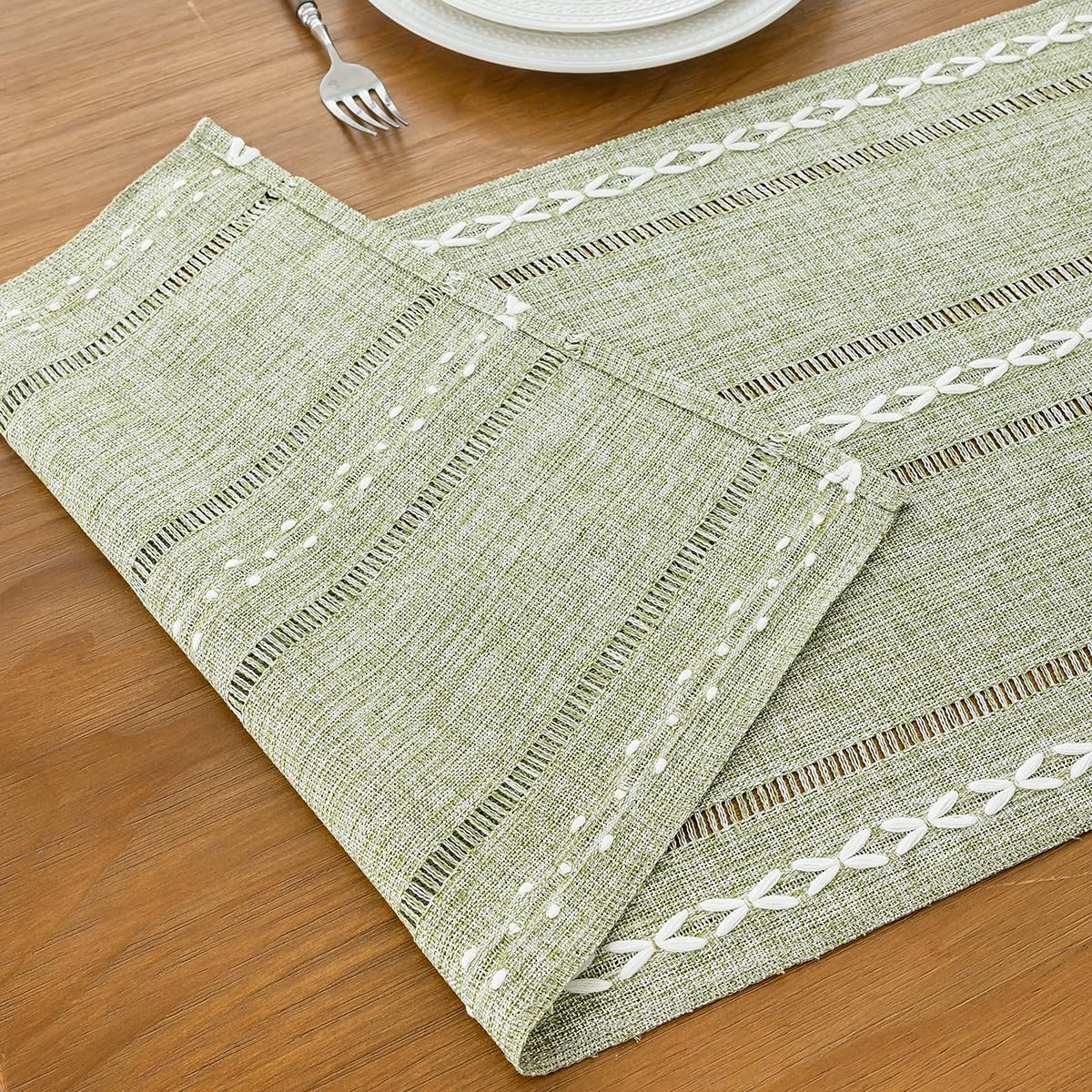 Rustic Linen Table Runner, Sage Green Table Runners 72 inches Long