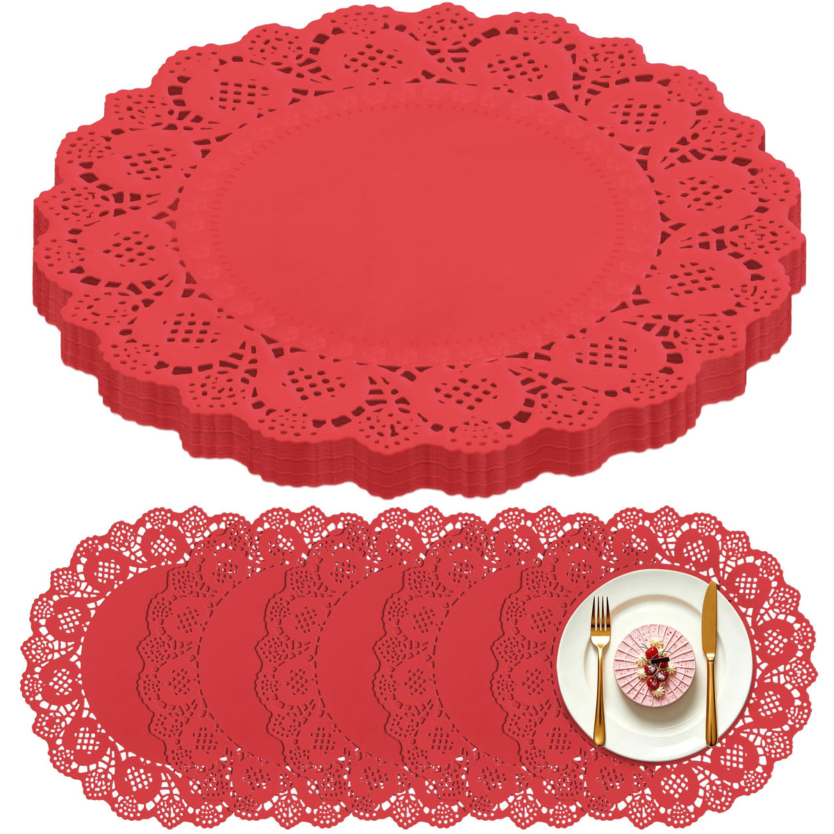100 Pack 13.5 Inch Round Sage Green Paper Doilies, Disposable Lace Placemat