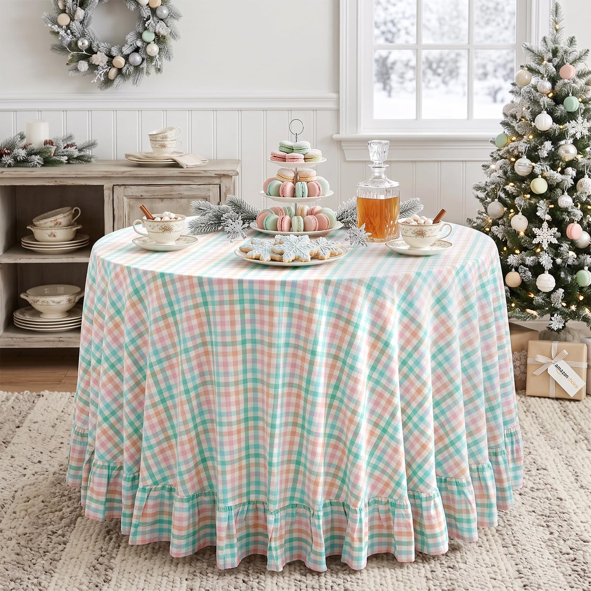 PartyDelight Gingham Ruffle Tablecloth Butter Yellow Washed Cotton Checkered Rectangular Table Cover for Farmhouse Kitchen Cute Cottagecore Birthday Party Decor, Soft Vintage (60x102 Fits 6-9 Seats)