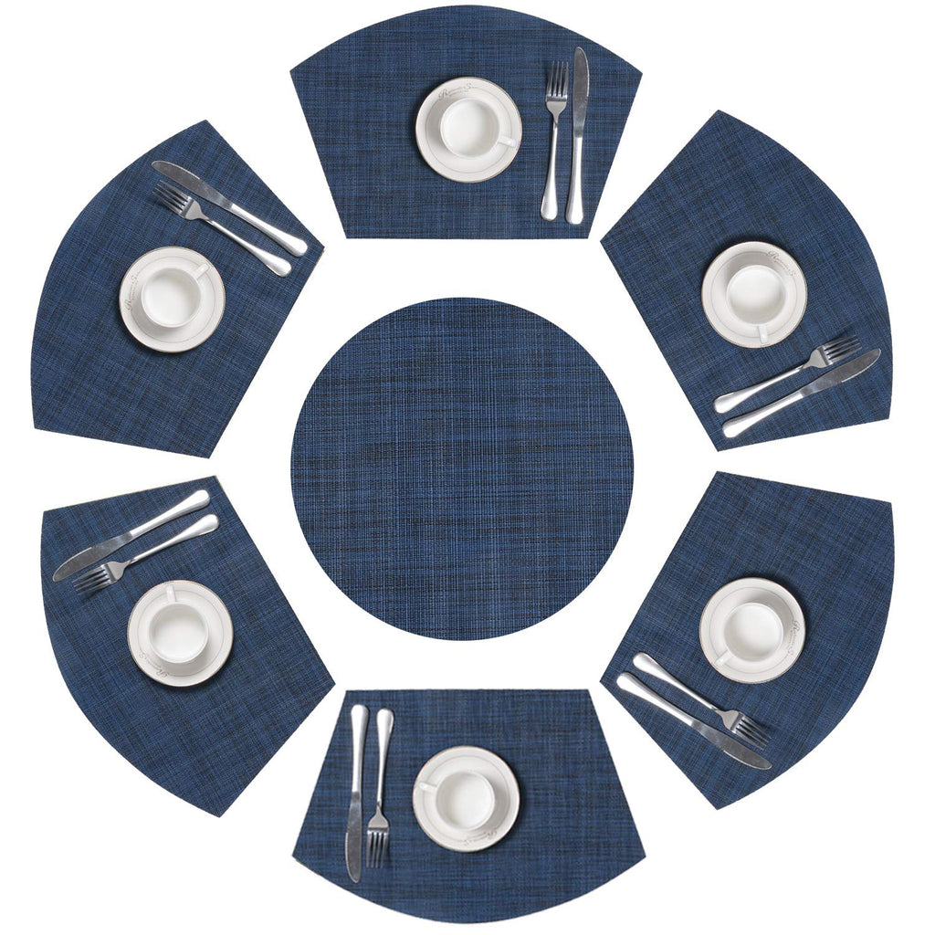 SHACOS Small Round Table Placemats Set of 5 Woven Vinyl Wedge Placemats with Centerpiece Round Table Mats Heat Resistant Wipe Clean (5, Black Gray)
