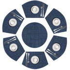 SHACOS Small Round Table Placemats Set of 5 Woven Vinyl Wedge Placemats with Centerpiece Round Table Mats Heat Resistant Wipe Clean (5, Black Gray)