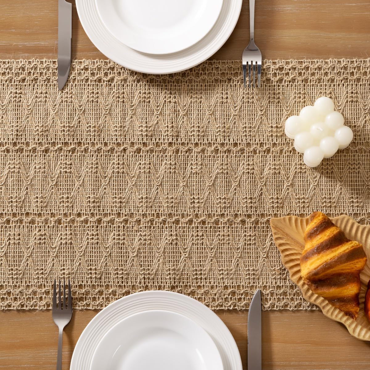 Boho Table Runner Fall Farmhouse Burlap Dining Dresser Scarf Home Decor