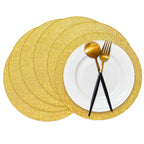 50 Pieces Gold Glitter Paper Place Mats Sparkle Round Disposable Table Mats Golden Sequin Doilies Decorative Placemats for Wedding Banquet Party Home Dining Tableware
