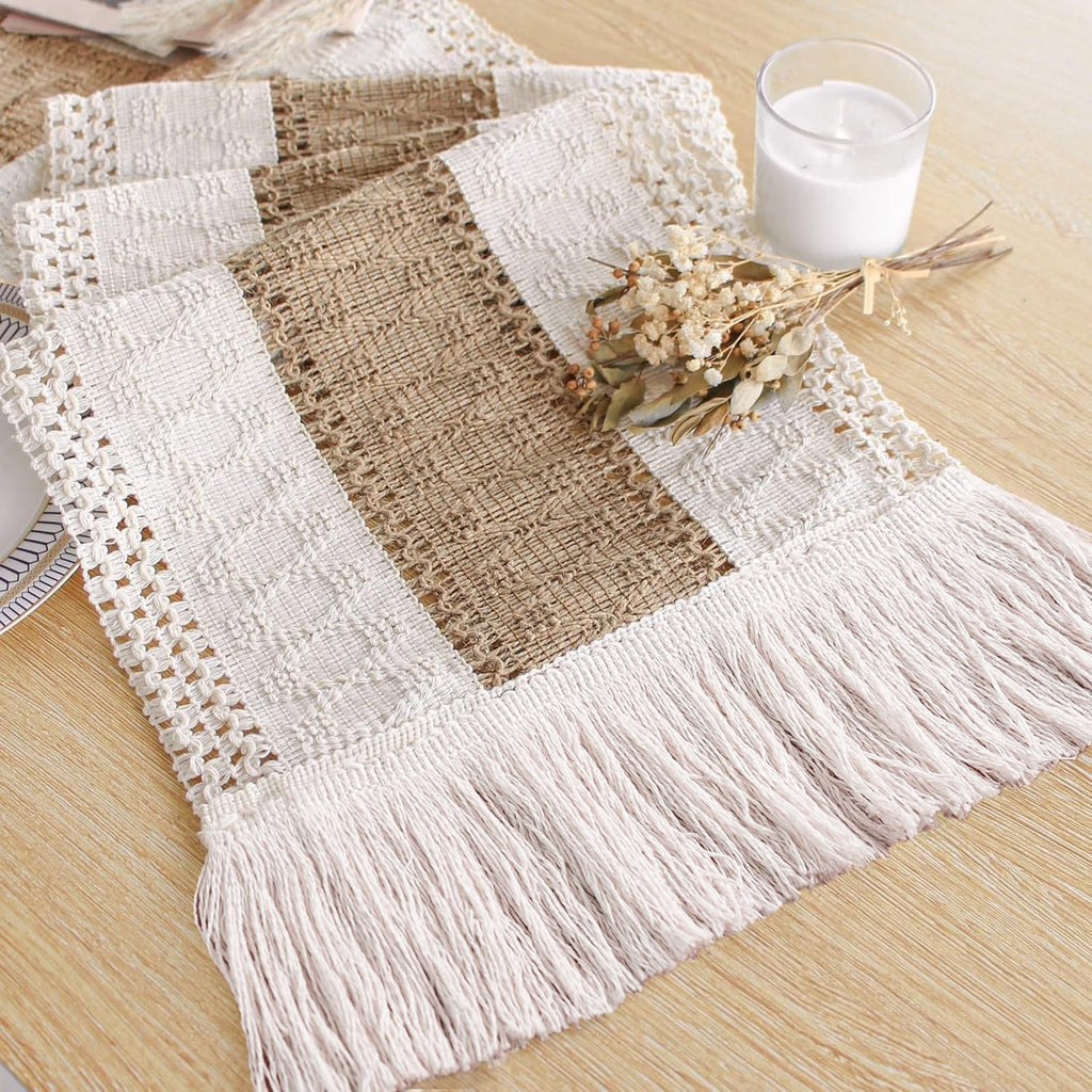 FEXIA Boho Table Runner for Fall Home Decor 12x72 Rustic with Tassels