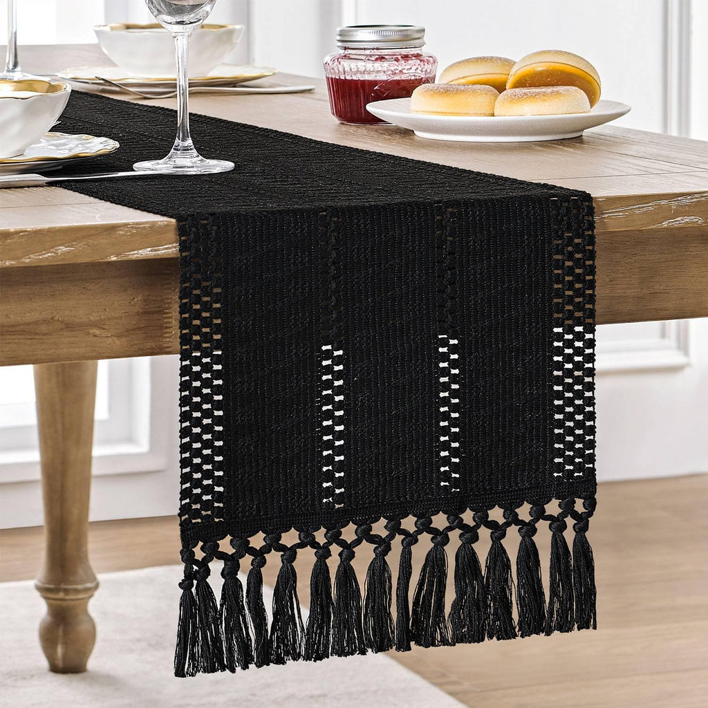 ZeeMart Macrame Style Boho Table Runner, 12x72 Inch Ivory