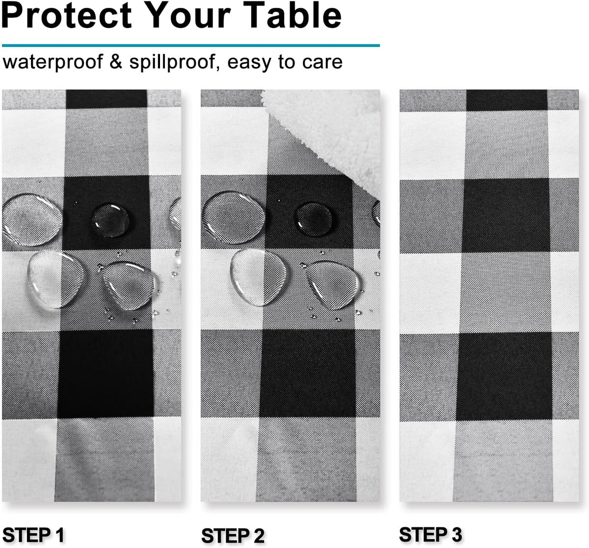 Hiasan Buffalo Plaid Tablecloth, 2 Pack, 60 x 84 inch, Black and White