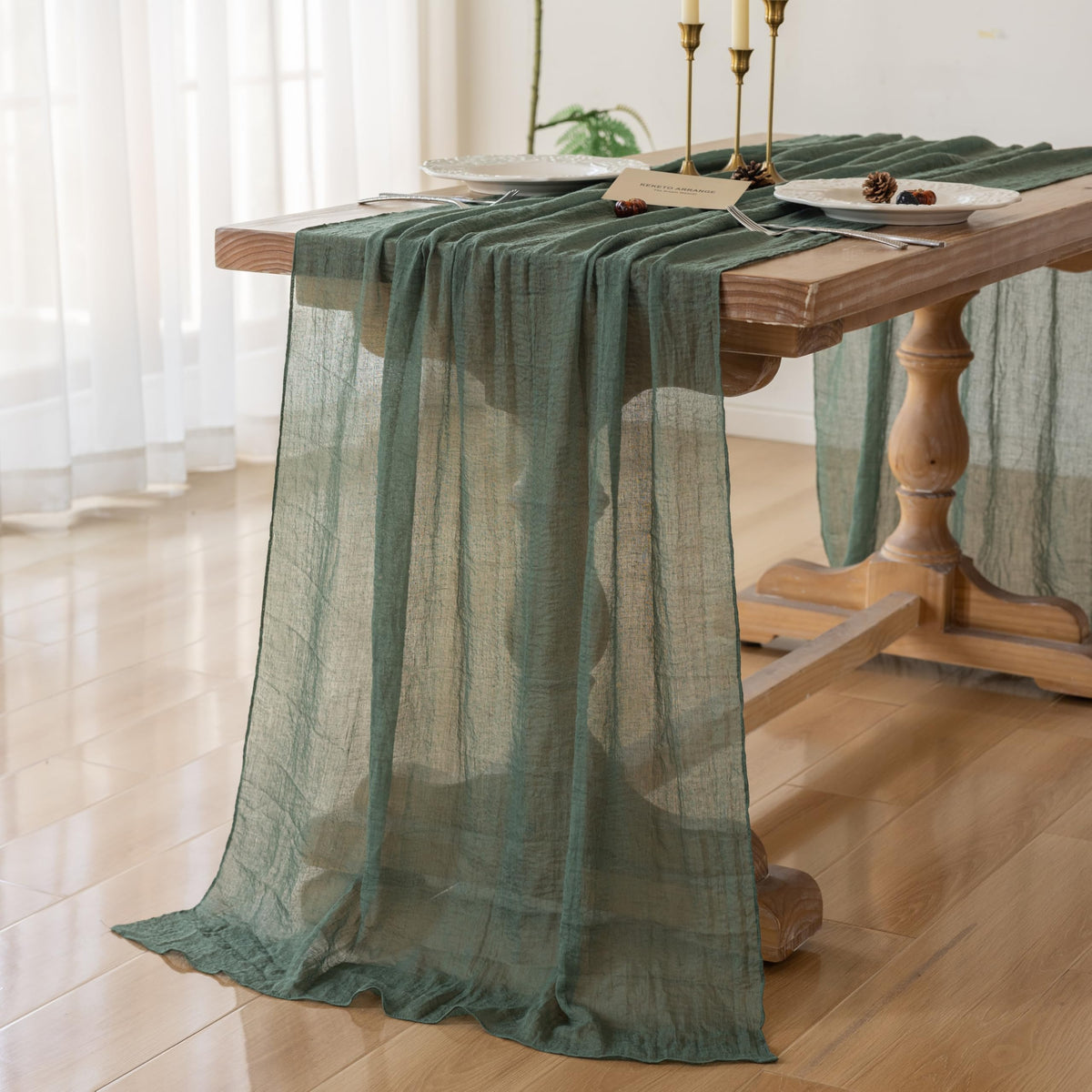 Sage Green Cheesecloth Table Runner 120 Inches Fall Party Home Decorations