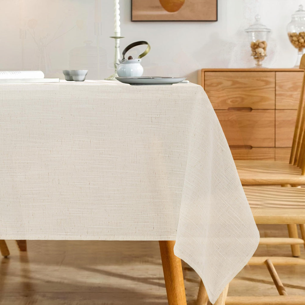 Natural Linen Rectangle Tablecloth, Slubby Textured Fall Lightweight Table Cloth 60 x 84 Inch, Water Resistant Stain Resistant Farmhouse Burlap Table Cover for Kitchen Dining Room, Brown