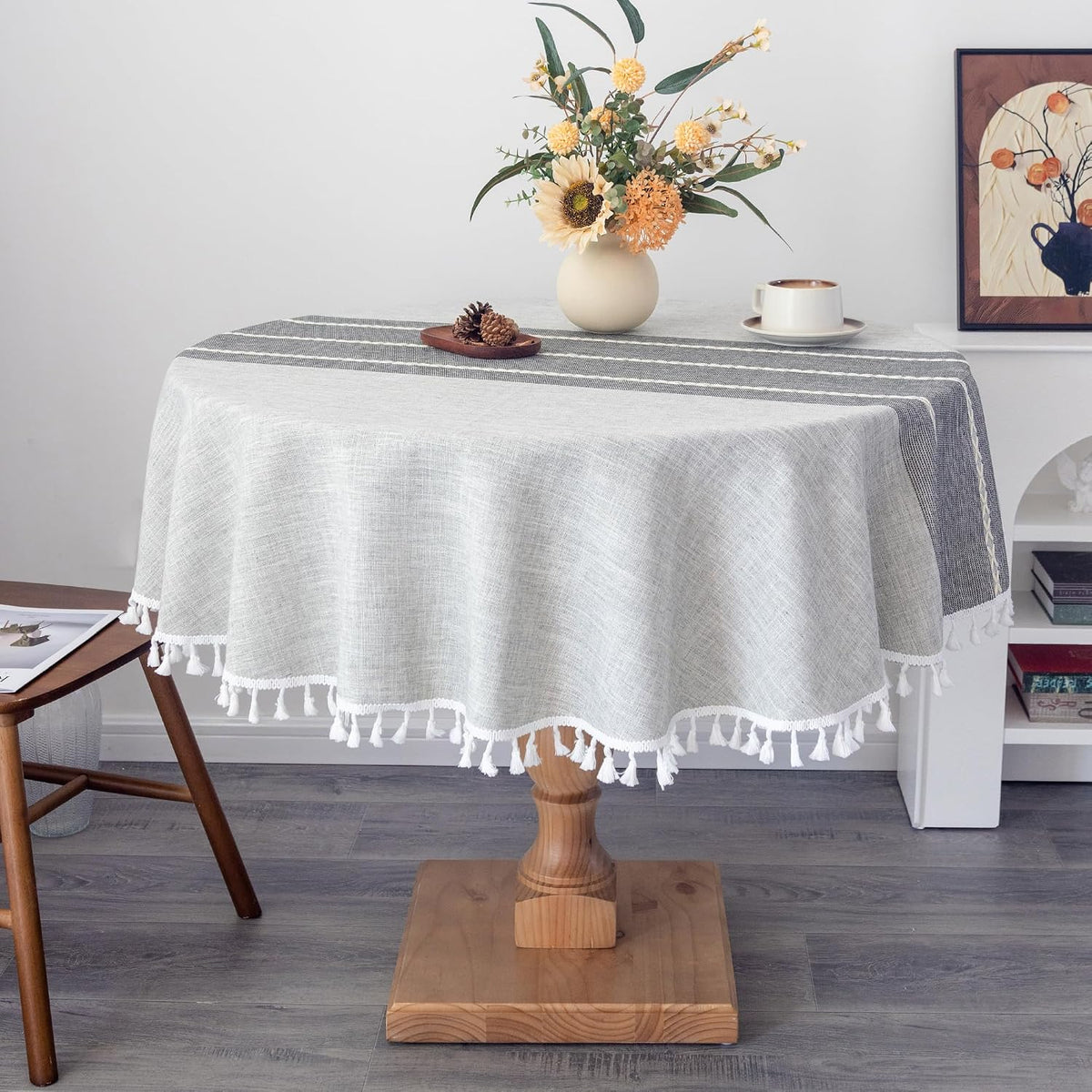 Waterproof Cotton Linen Washable Round Tablecloth 52 Inch Grey