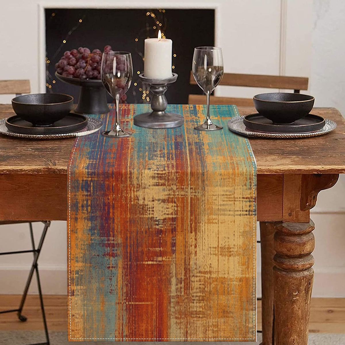 Emvency Table Runner, 13x72 Inch, Abstract Vintage Blue
