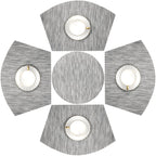 SHACOS Small Round Table Placemats Set of 5 Woven Vinyl Wedge Placemats with Centerpiece Round Table Mats Heat Resistant Wipe Clean (5, Black Gray)