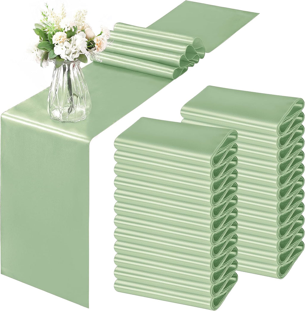 Horbaunal 12 Pack Sage Green Satin Table Runner 12 x 108 Inch