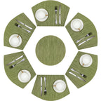 SHACOS Small Round Table Placemats Set of 5 Woven Vinyl Wedge Placemats with Centerpiece Round Table Mats Heat Resistant Wipe Clean (5, Black Gray)