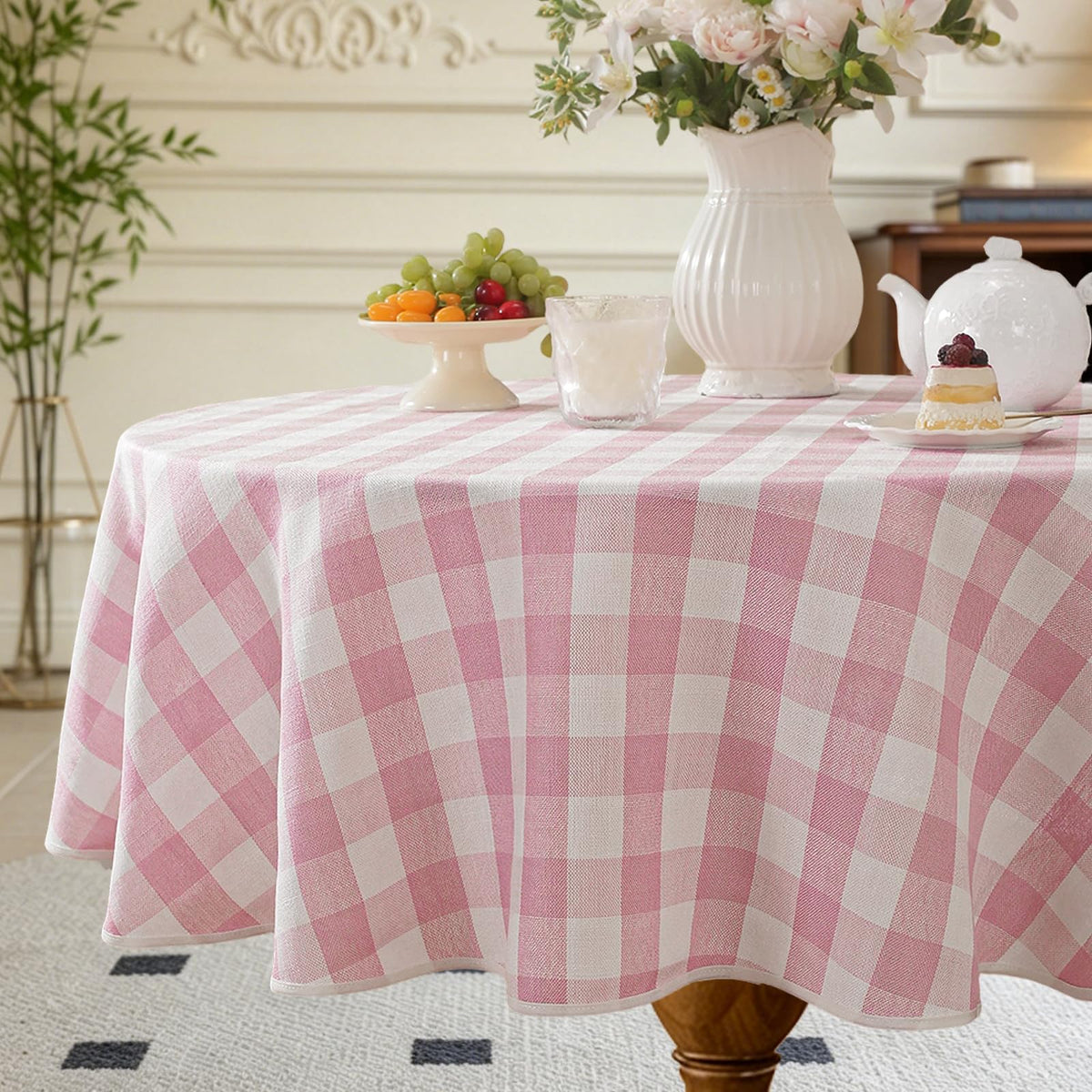 Alsoo Checkered Tablecloth Rectangle Gingham Table Cloth Washable Cotton Linen Fall Thanksgiving Buffalo Plaid Table Cover for Picnic Kitchen Dining Room, Orange and White, 60 * 75 inch