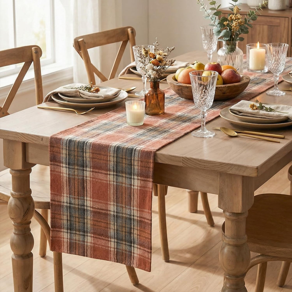 Artoid Mode Rust Farmhouse Plaid Fall Table Runner 13x72 Inch