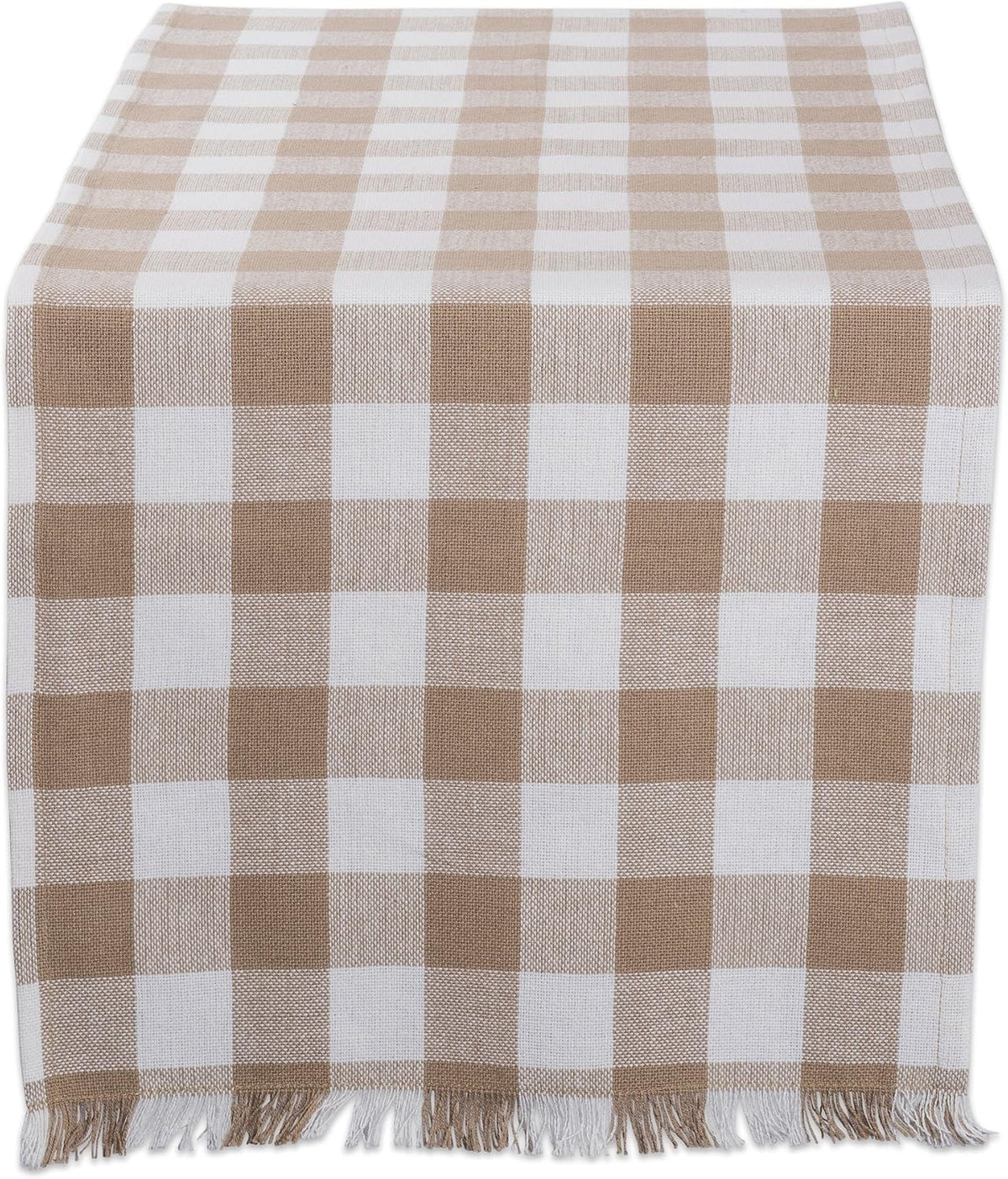 DII Fringed Check Tabletop, Table Runner, 14x108, Stone Brown