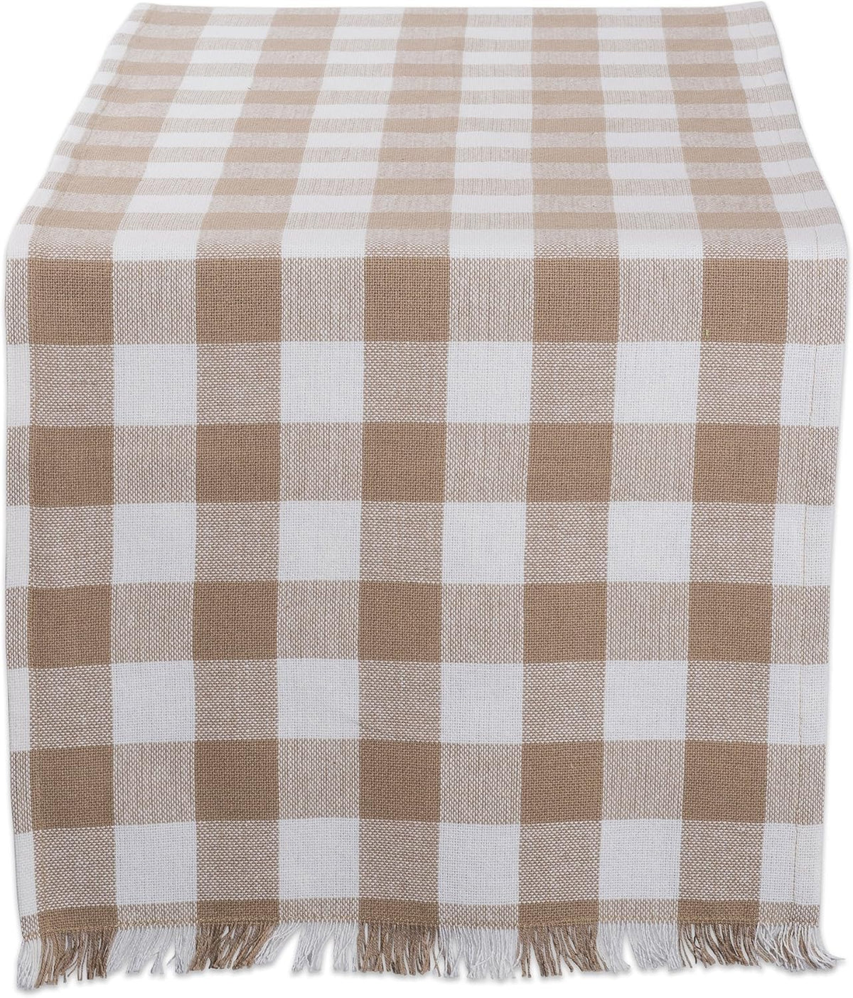 DII Fringed Check Tabletop, Table Runner, 14x108, Stone Brown