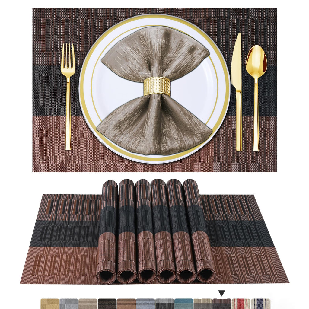 BETEAM Placemats Set of 8, Woven Vinyl Place Mats for Dining Table, Gray