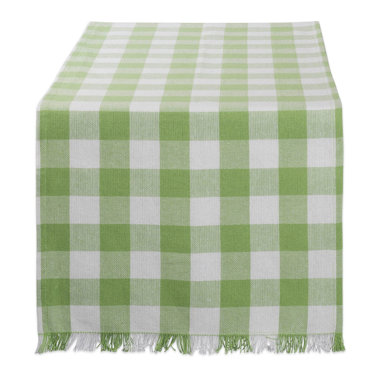 DII Fringed Check Tabletop, Table Runner, 14x72, Stone Brown