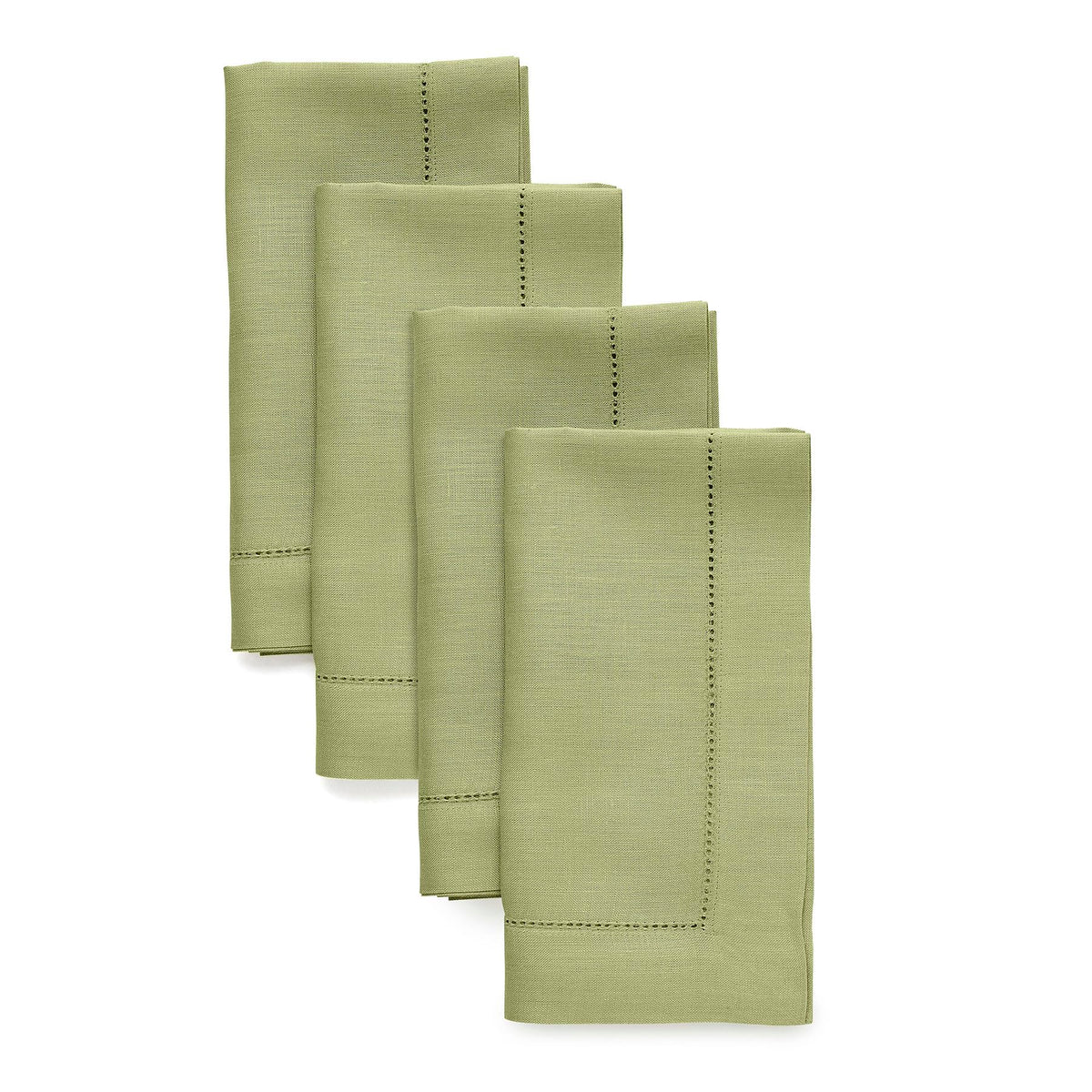 Solino Home 100% Pure Linen Placemats Green Hemstitch, 14 x 19 in, Set of 4