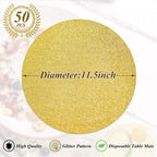 50 Pieces Gold Glitter Paper Place Mats Sparkle Round Disposable Table Mats Golden Sequin Doilies Decorative Placemats for Wedding Banquet Party Home Dining Tableware