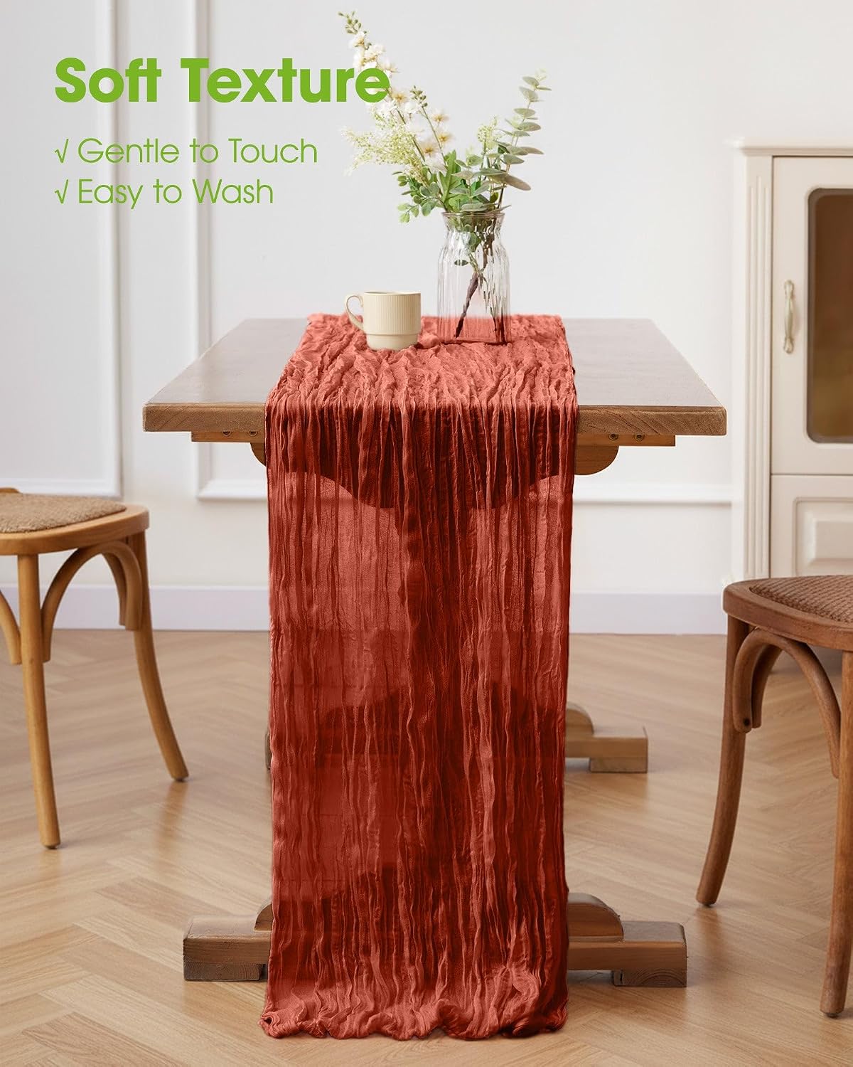 Pureegg 2 Pack Cheesecloth Table Runner 120 Inch Rust