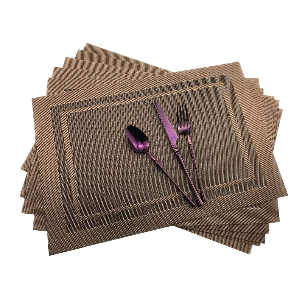 Place Mats PVC Set of 6, Table Placemats Set of 6 PVC Table Mats Natural Color (6 pcs, Red Leaves)
