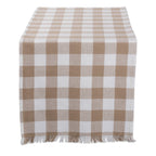DII Fringed Check Tabletop, Table Runner, 14x108, Stone Brown