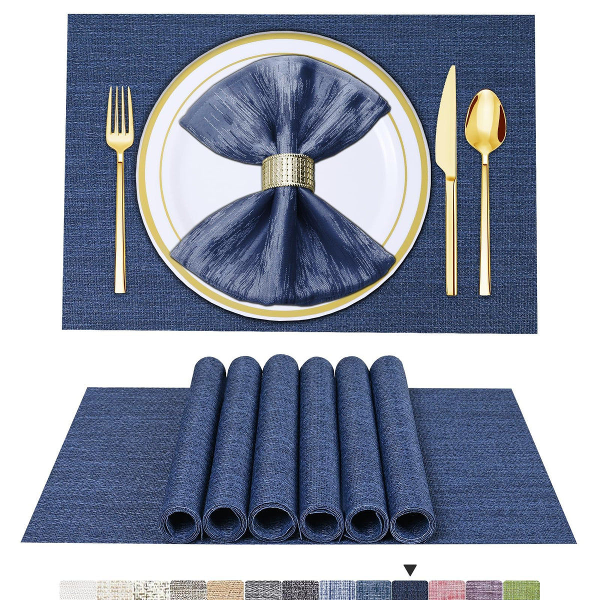 BETEAM Placemats Set of 8, Woven Vinyl Place Mats for Dining Table, Gray