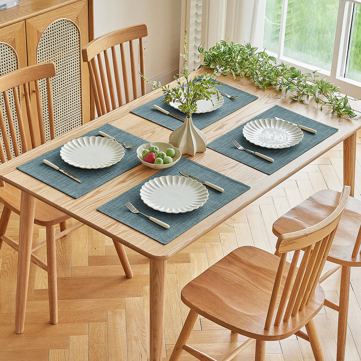 Softalker Faux Linen Cloth Placemats Set of 6-12 x 18 Inch, Red