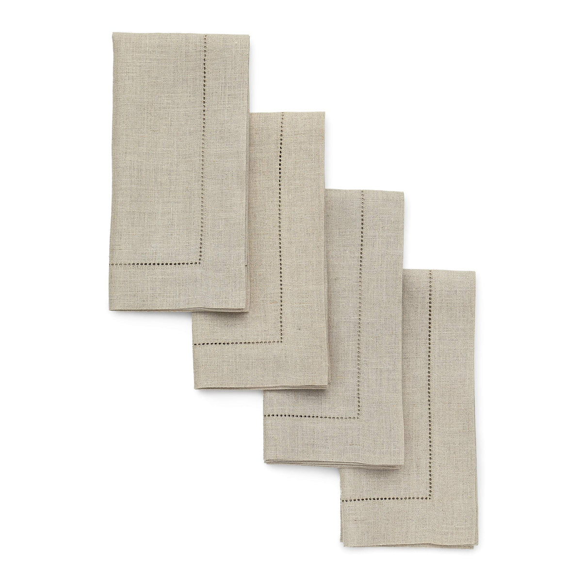Solino Home 100% Pure Linen Placemats Green Hemstitch, 14 x 19 in, Set of 4